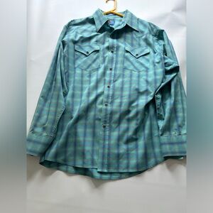 Vintage Pendleton Frontier Shirt Teal and Aqua Plaid Button-Down Shirt #79